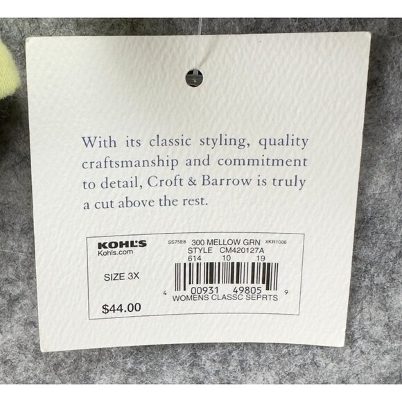 Croft & Barrow Pullover Sweatshirt Womens 3X Mellow Green 1/4 Zip Lightweight - Picture 4 of 9